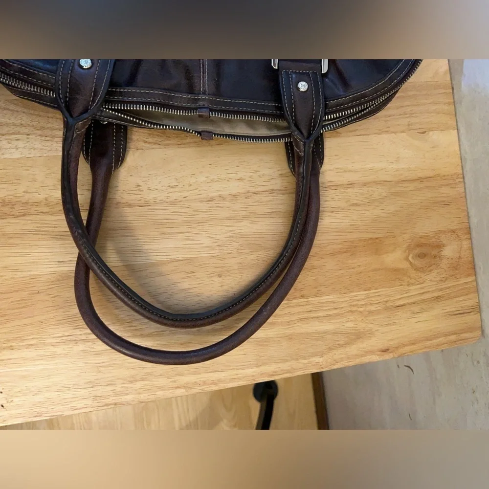 Vintage Liz Claiborne Women’s Dark Brown Leather Satchel with Dual Top Handles